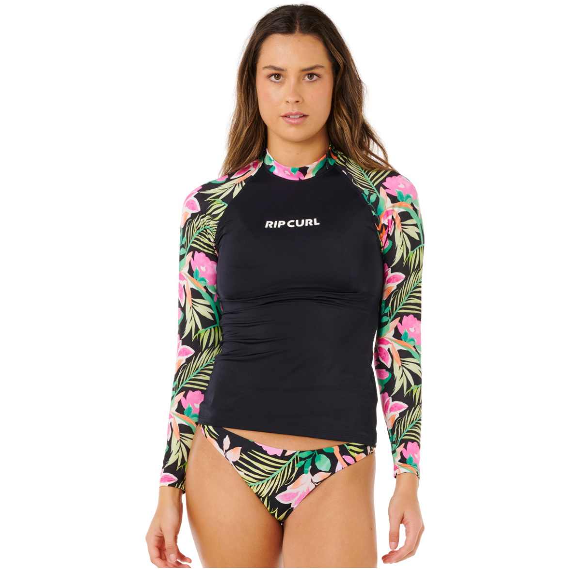 2026 Rip Curl Frauen Molokai Langarm-Lycra-Weste Mit Blumeneinsatz 19RWRV - Black